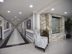 Valley Pointe front lobby and hallway leading to rooms